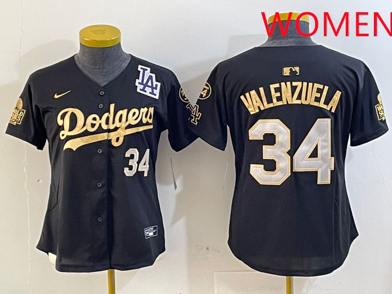 Women Los Angeles Dodgers #34 Valenzuela Black Gold Game 2025 Nike MLB Jersey style 5->women mlb jersey->Women Jersey